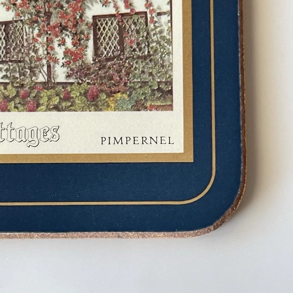 Vintage Pimpernel English Cottages Coaster Set of 6 Cork Backed Made In England